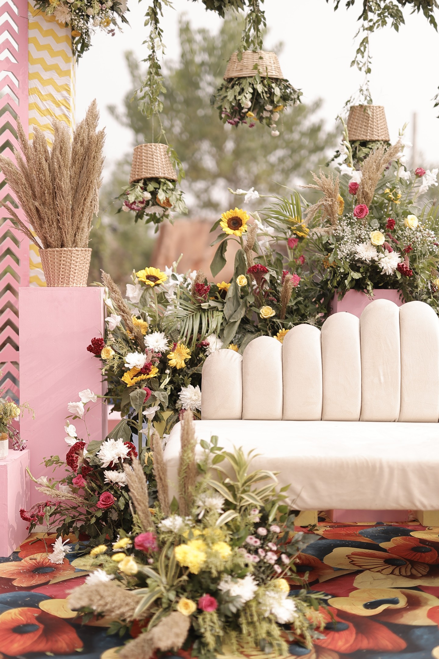 Outdoor wedding mandap setup in a natural destination venue
